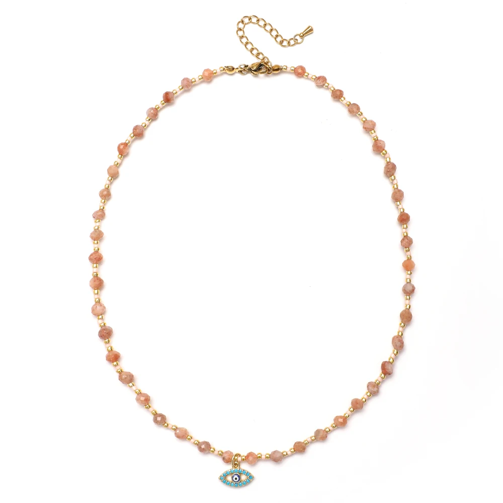 ZMZY Small Cute Evil Eye Pendant Necklaces for Women Natural Stone Agate Crystal Beaded Choker Jewelry Gift Accessories New