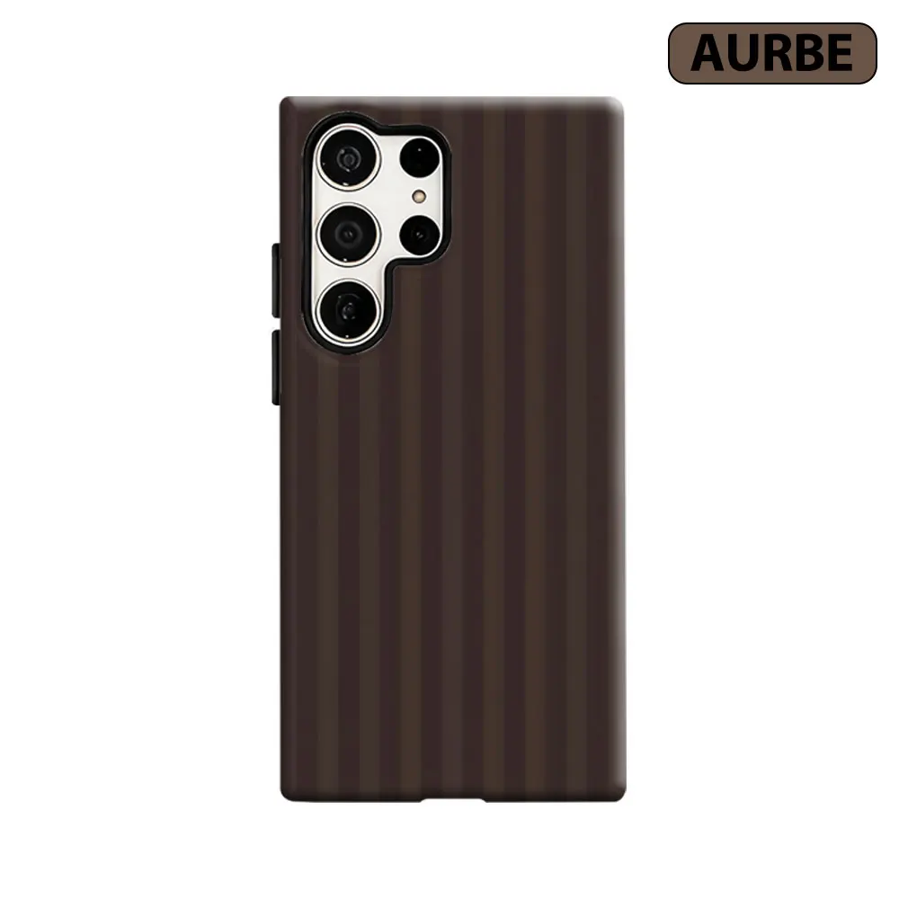 Aurbe Phone Case For Samsung Galaxy S26 S25 S24 S23 Ultra Plus HD Hard Dark Brown Stripes Double Layer Film Cover