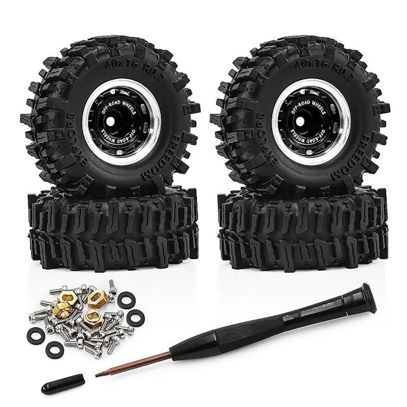 CYGJ-For 1/30 SCX30 Ascent-32 RC Car Upgrade Accessories- 0.7 Inch Metal Beadlock Wheel Tire Set Black