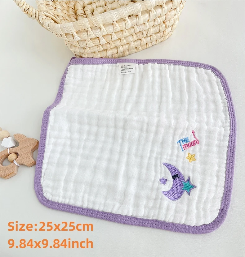 5pcs Embroidery Cotton Baby Face Towel Newborn Baby Items 6 Layer Muslin Baby Bibs Handkerchief Saliva Towel Feeding Burp Cloths