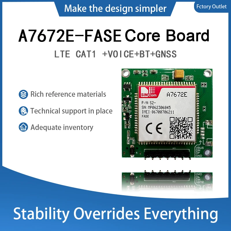 SIMCOM A7672E-FASE Core Board with Antenna 4G LTE CAT1+2G+GNSS&BT Module Modem Development kit for Europe/Middle East/Africa