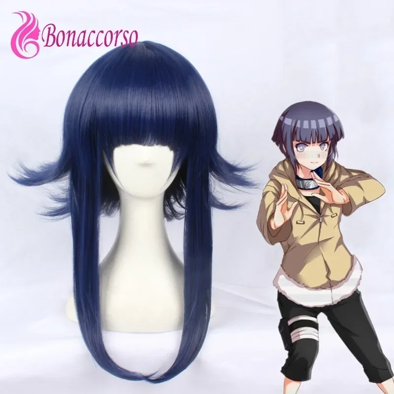 HOKAGE NINJA Hyuga Hinata Cosplay Wig School Days Synthetic Medium Long Straight Wig Anime Coser Childhood Cute Girl Wig Party