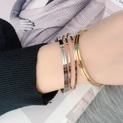 Classic Flat Stainless Steel PVD Gold Rose Gold Color Waterproof 2mm Thin Bracelet Fashion Accessories New Year Gift For Women