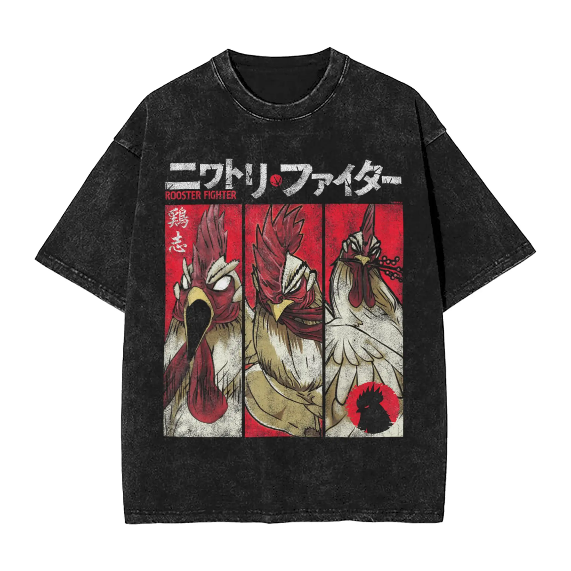 Rooster Fighter Keiji Portrait Panels Manga Anime Washed T Shirt Men Cotton T-Shirts Summer Tee Shirt Printed Plus Size Clothing
