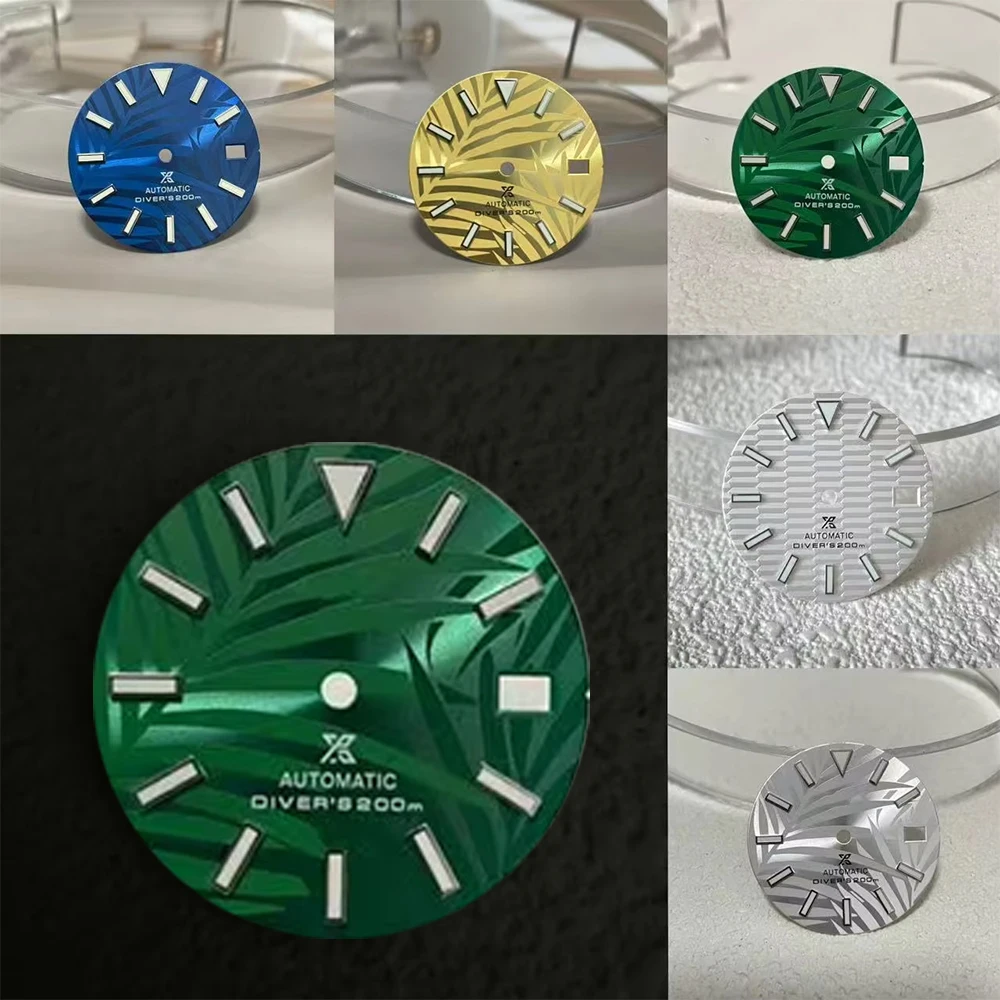 

28,5 мм циферблат с логотипом Leaf Green Light S NH35, подходит для циферблата nh36, аксессуары для часов, инструмент для ремонта, диаметр 29 мм, циферблат с логотипом S