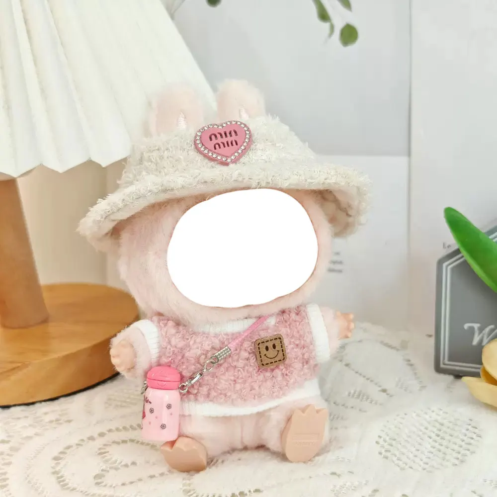 For Labubu Doll Clothing Pink plush outfit with hat set 17cm Clothing Shoes Doll DIY Accessories Training   Games Toys Gifts