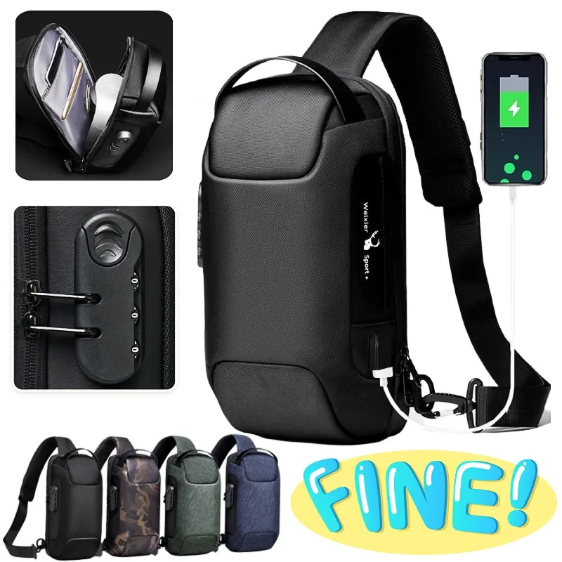 

New Men Anti Theft Chest Bag USB Charging Shoulder Bags Short Trip Messengers Bags Waterproof Oxford Cloth Crossbody Sling Pack