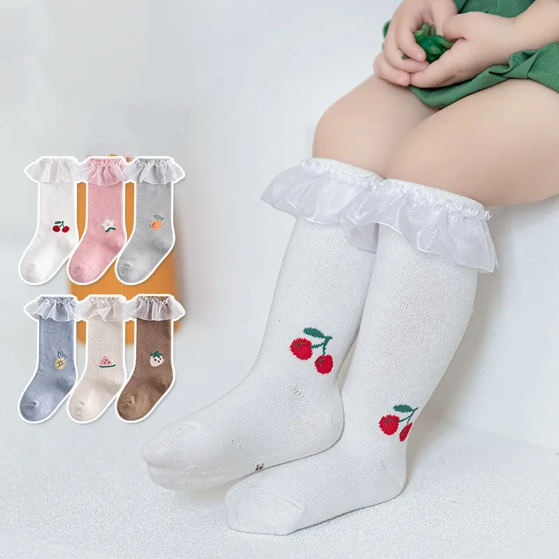 Autumn winter new baby mid-tube knee socks kawaii girls Princess lace flower stockings cute sock comfortable newborn accessories