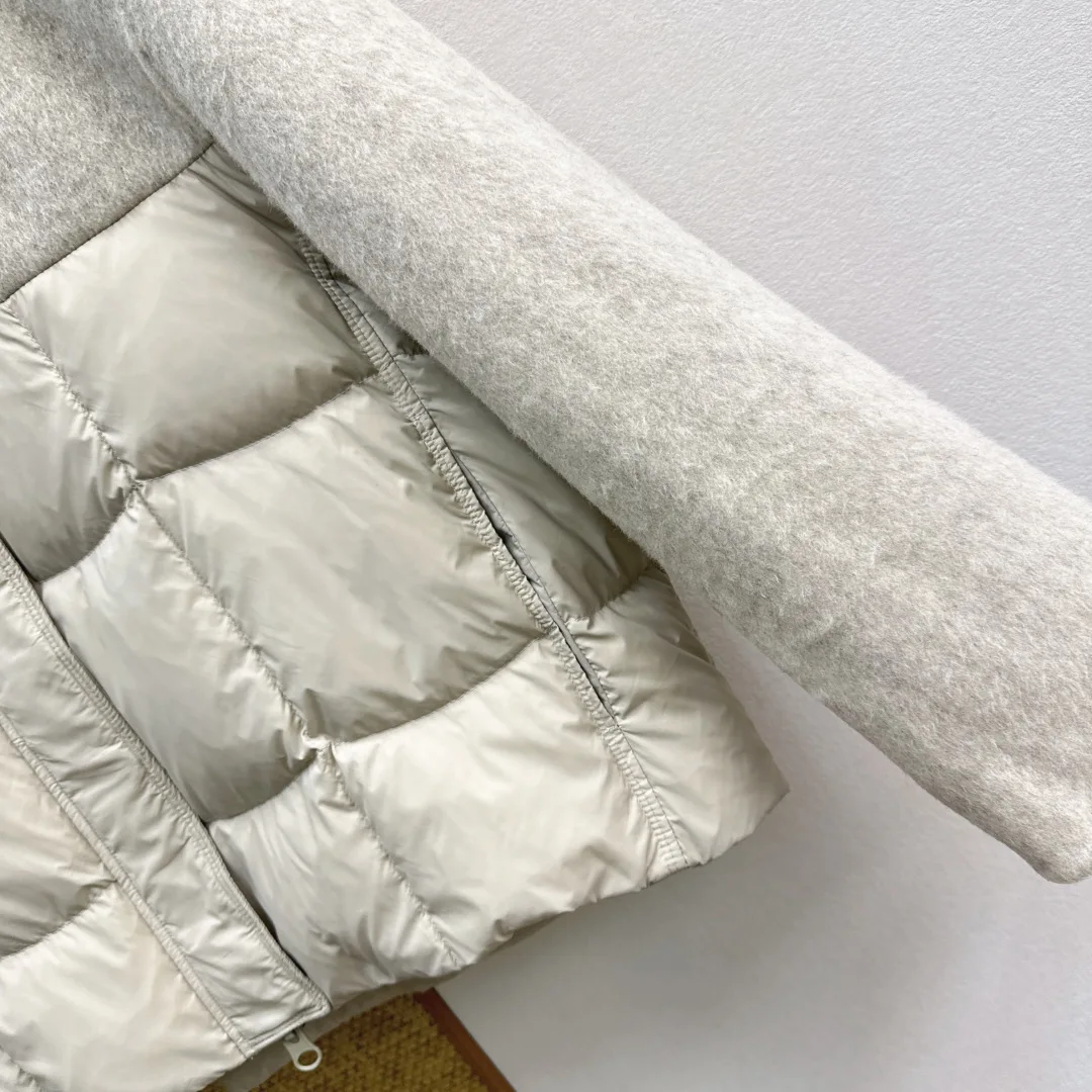 New Autumn/Winter Short Hooded Down Jacket with Paneled Wool DesignNO.39