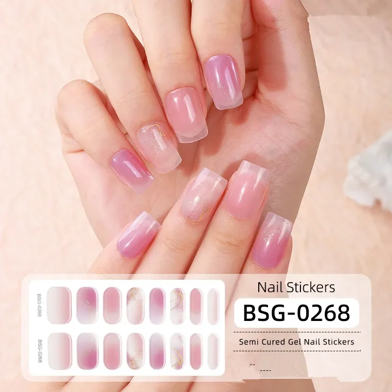 16Tips Gel Nail Wraps Fingertip Artist Super Long Lasting Semi Cured Gel Nails Polish Stickers Nail Art Manicure Decoration