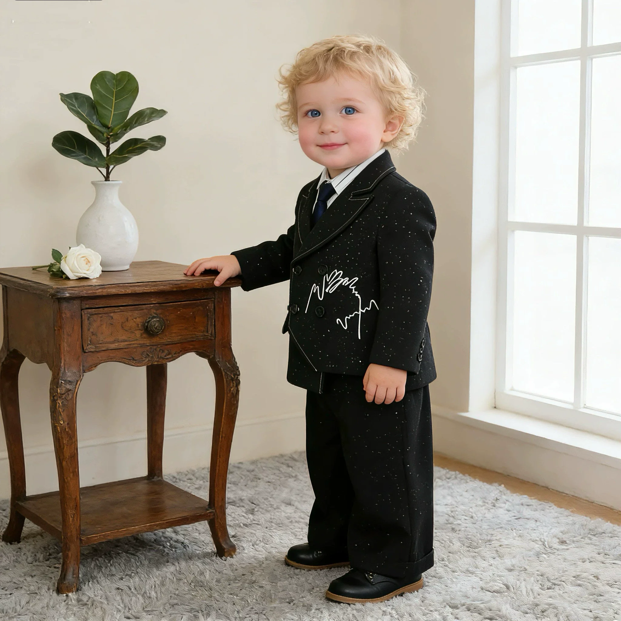 Boys' Suit Set British Gentleman Style First Birthday Photography Outfit Flower Boy Formal Wear Boys' Performance Costume