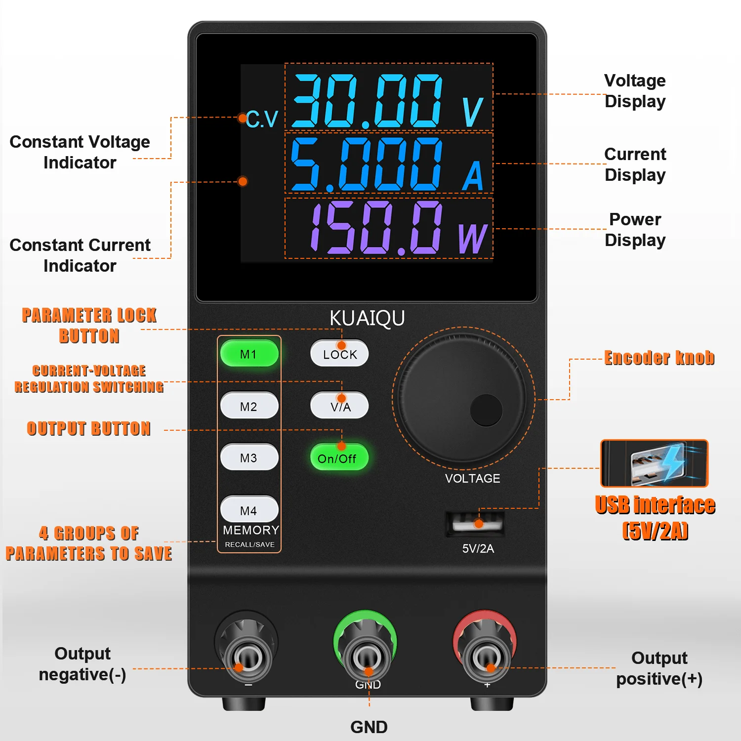 Imagem -06 - Kuaiqu-fonte de Alimentação Ajustável Laboratório de Memórias 300v 1a 30v 10a Fonte de Alimentação dc Ligar Desligar Estabilizar Tensão Programável Bloqueio v a