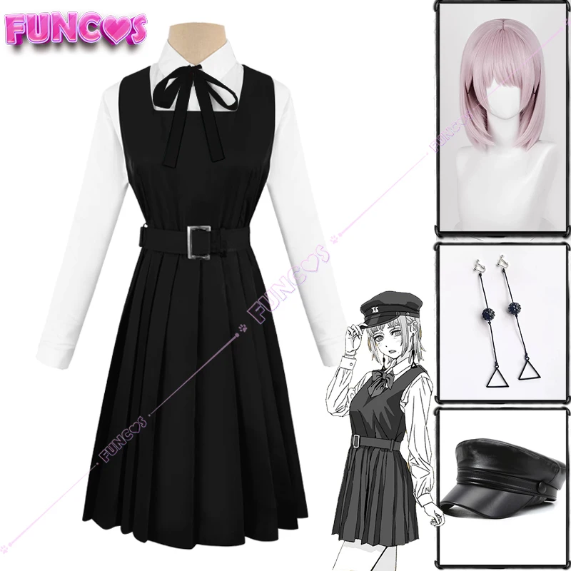 Anime Chainsaw Man Famine Devil Fami Cosplay Costume Cap Wig Ear Clips JK School Uniform Black Dress Shirt Socks Hat Season 2