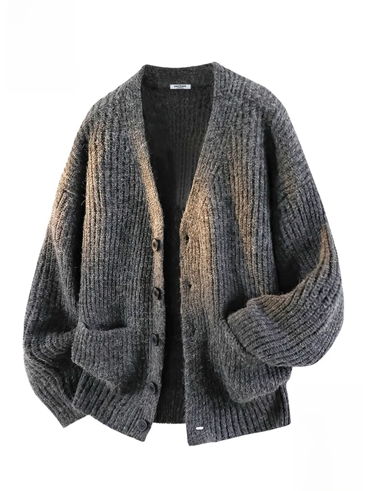 

Мужской вязаный шерстяной кардиган Paul Frank: универсальный свитер-жакет для весны, комфортный крой, V-образный вырез, длинный рукав, повседневный стиль