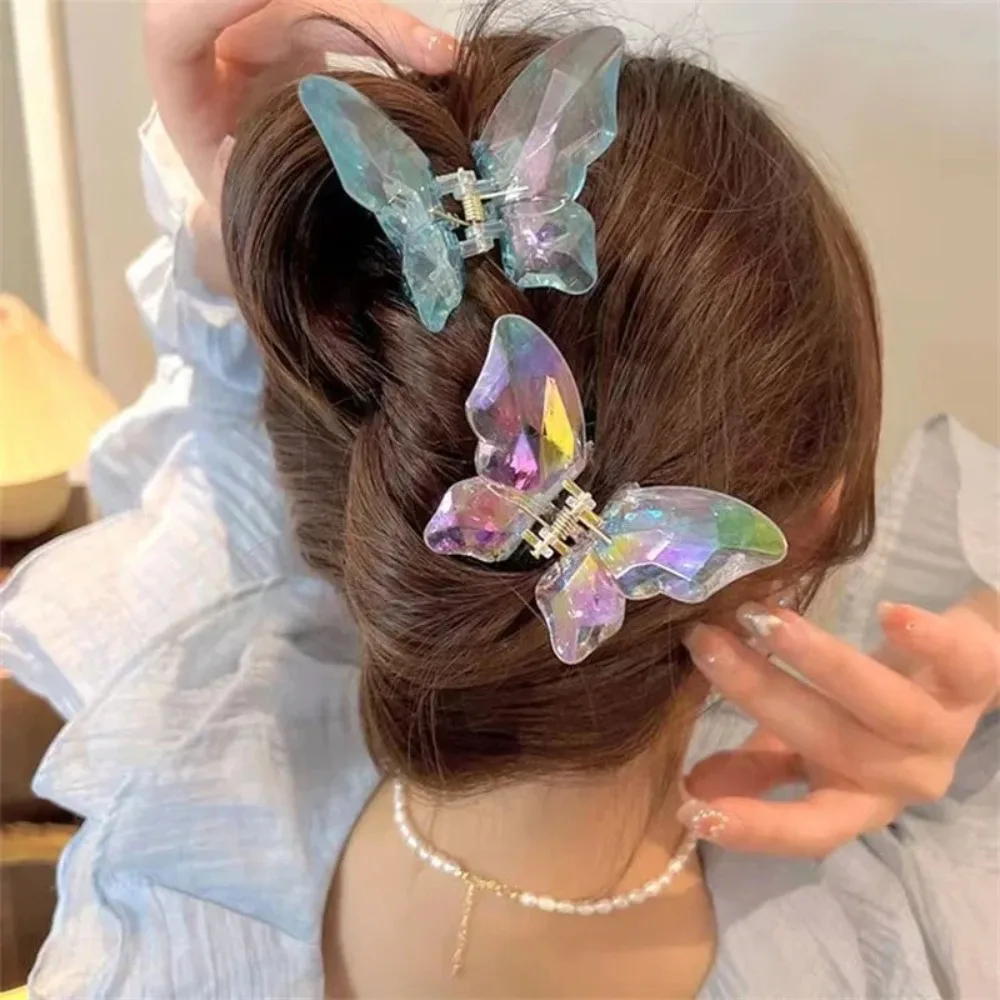 3Pcs/Set 2 Sizes Butterfly Clamp Colorful Durable Side Clip Waterproof Transparent Broken Hair Bangs Clip Hairpin Accessories