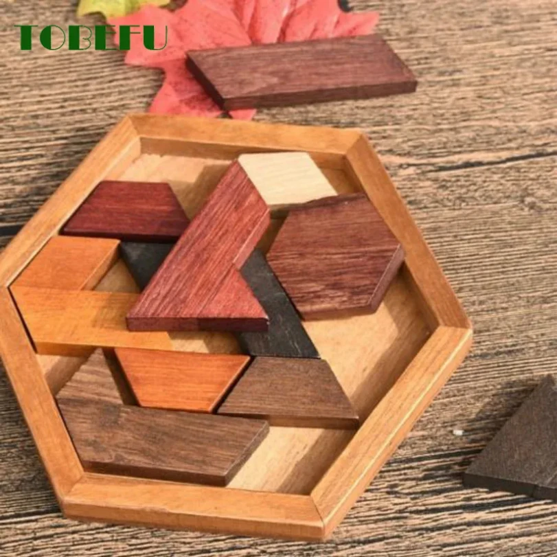 

Wooden Geometric Shape Jigsaw Board Puzzles Kids Brain Teaser Non Toxic Wood Toys for Children Educational