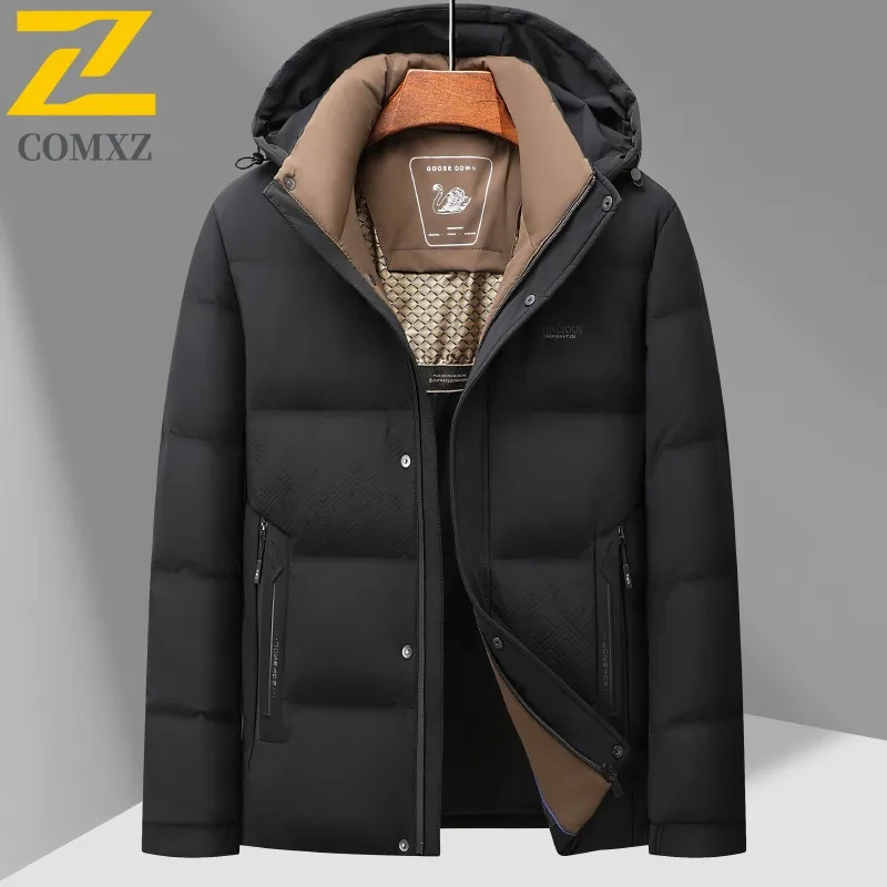 COMXZ New Puffer Coat Mens White Duck Down Working Warm Jacket High Quality Business Casual Down Coat Winter Lightweight Wear
