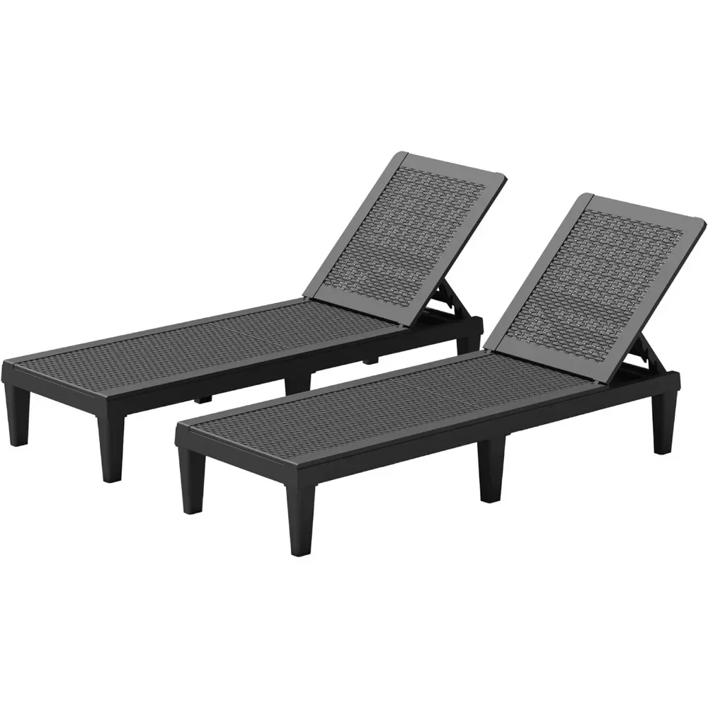 

Waterproof PE Easy Assembly Relaxing Chair Outdoor Chaise Lounge Chairs Set of 2 With Adjustable Backrest Recliner Freight free