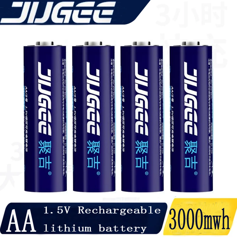 Jugee 4 قطعة 1.5 فولت 3000mWh AA قابلة للشحن ليثيوم بوليمر ليثيوم أيون بطارية ليثيوم بوليمر للبطارية ميكروفون ktv