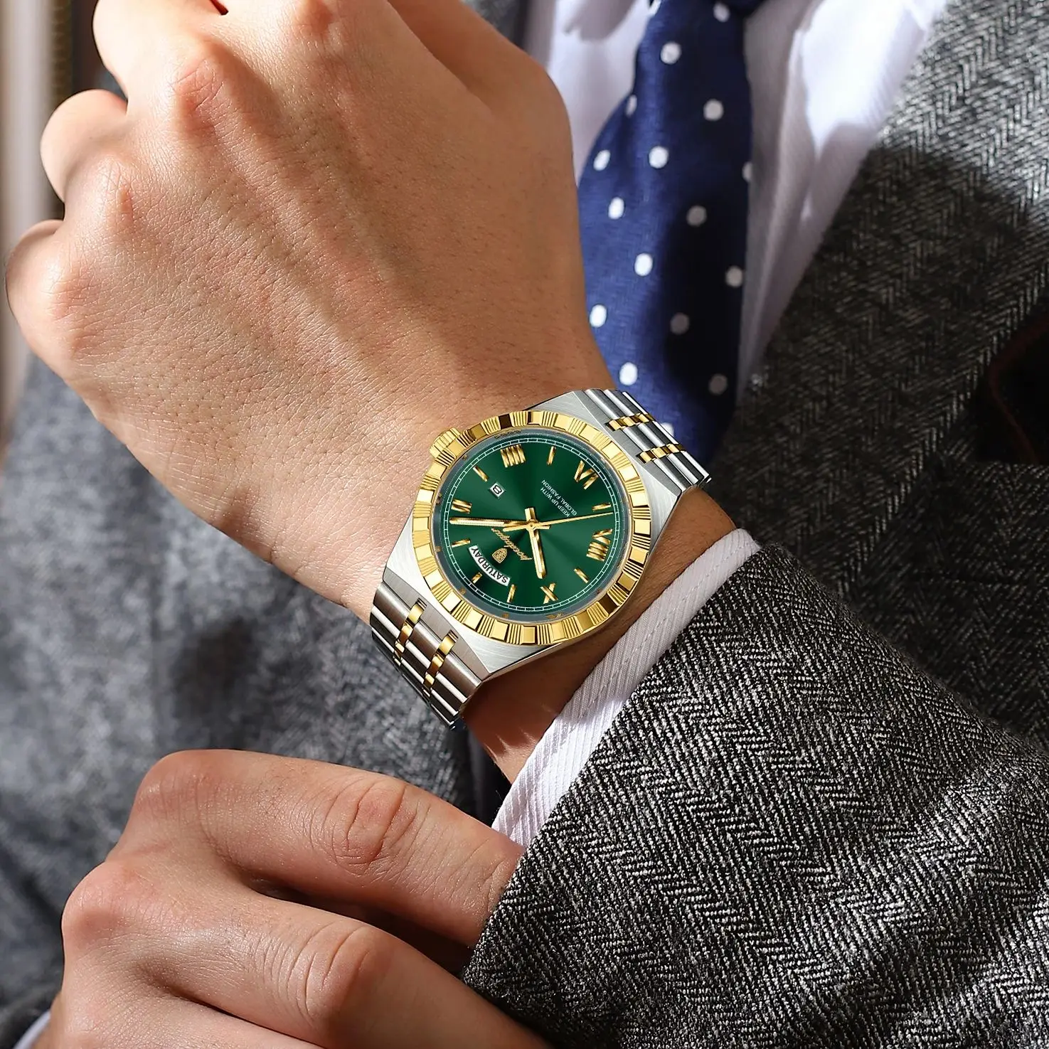 POEDAGAR الأصلي ساعة رجالي مضيئة مقاوم للماء تاريخ الأسبوع رجل ساعة اليد الفولاذ المقاوم للصدأ الأعمال ساعات كوارتز للرجال Reloj