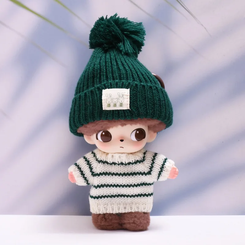Ubranka dla lalek Dimoo World Blind Box na Boże Narodzenie, pluszowa zawieszka, zestaw ubrań winylowych, sweter w paski z czapką, akcesoria dla lalek