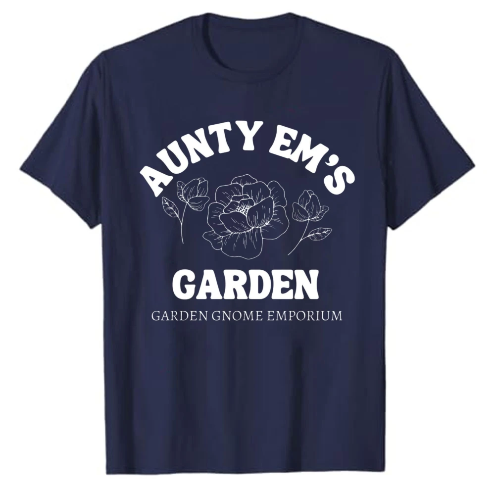 Aunty Em's Garden Gnome Emporium Graphic T‑Shirt Casual Crew Neck Short Sleeve Cotton Percy Jackson Floral Print Streetwear Tops