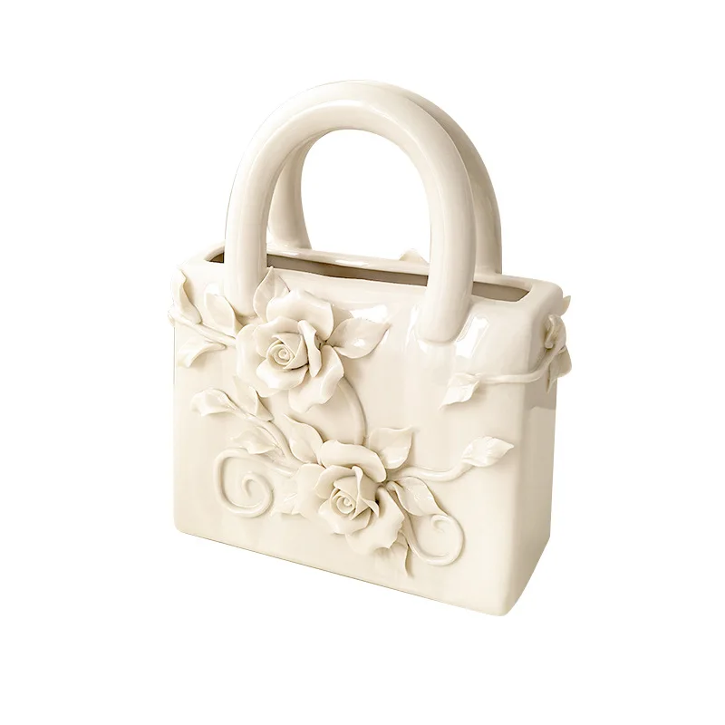 

Embossed camellia ceramic vase ornament household high-value jewelry decorative jar display plate