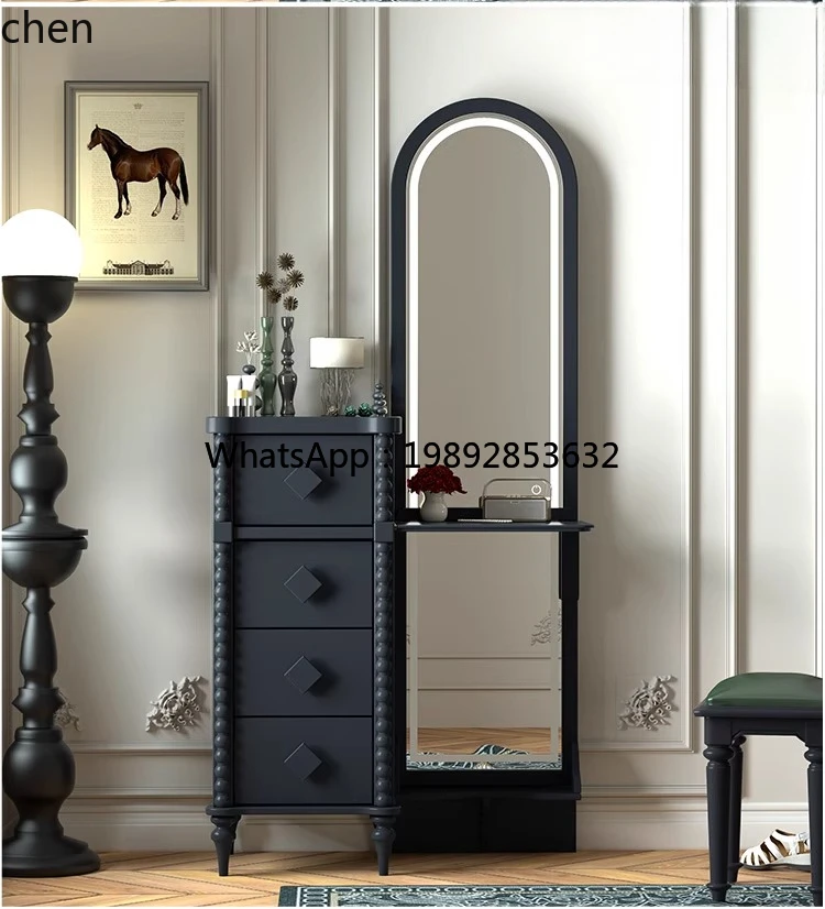 II جميع خزانة دلو الرياح الكريمي المصنوعة من الخشب الصلب ومرآة كاملة وخزانة ملابس مدمجة