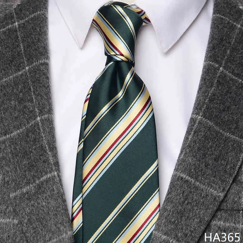 High Quality Dark Green Striped Tie Men's Jacquard Retro Business Banquet Dress Accessories 8CM Wide Handmade Knotted Cravat