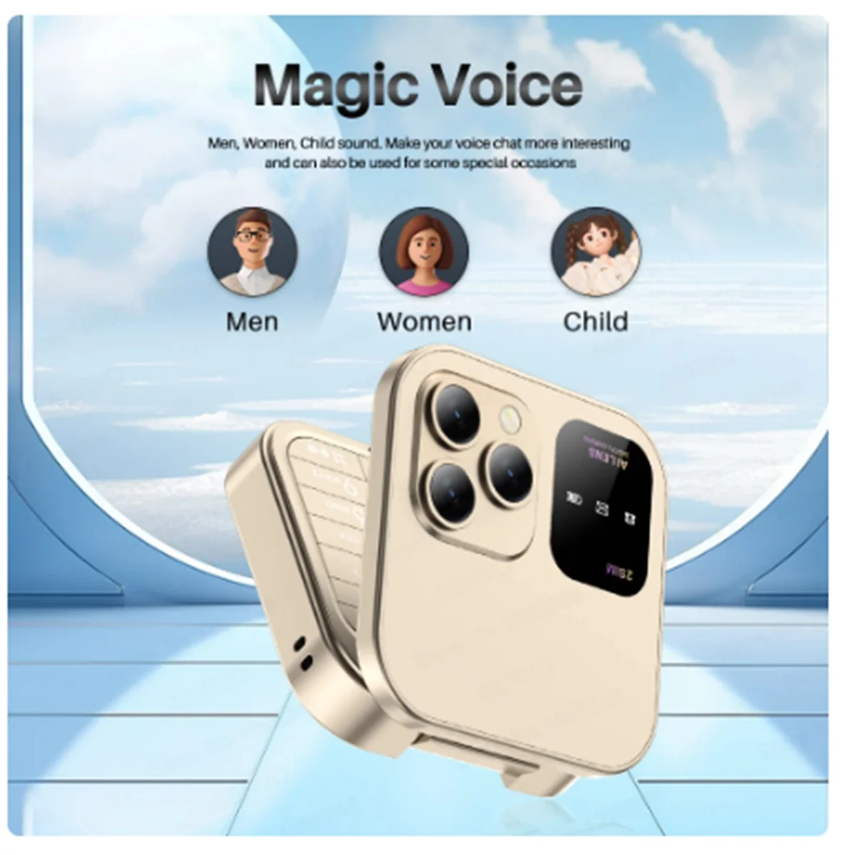 Mini Flip Mobile Phone FM Radio Voice Blacklist Speed Dial Vibration 2SIM Card Small Display Foldable Phone(Gold)