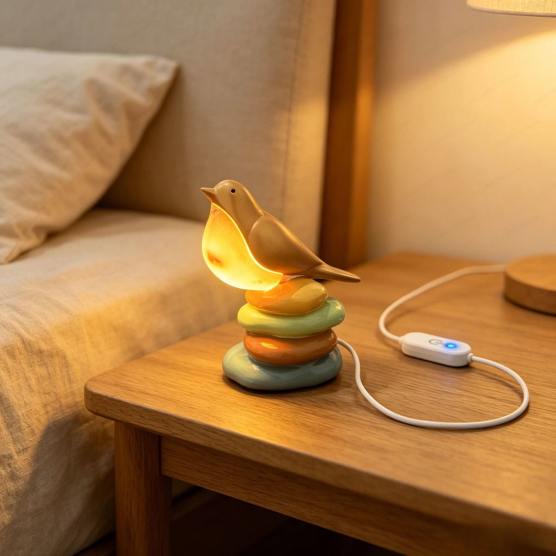 Standing Bird Stone LED Desk Lamp Cute Handmade Resin Bird Shaped Desktop LED Lamp