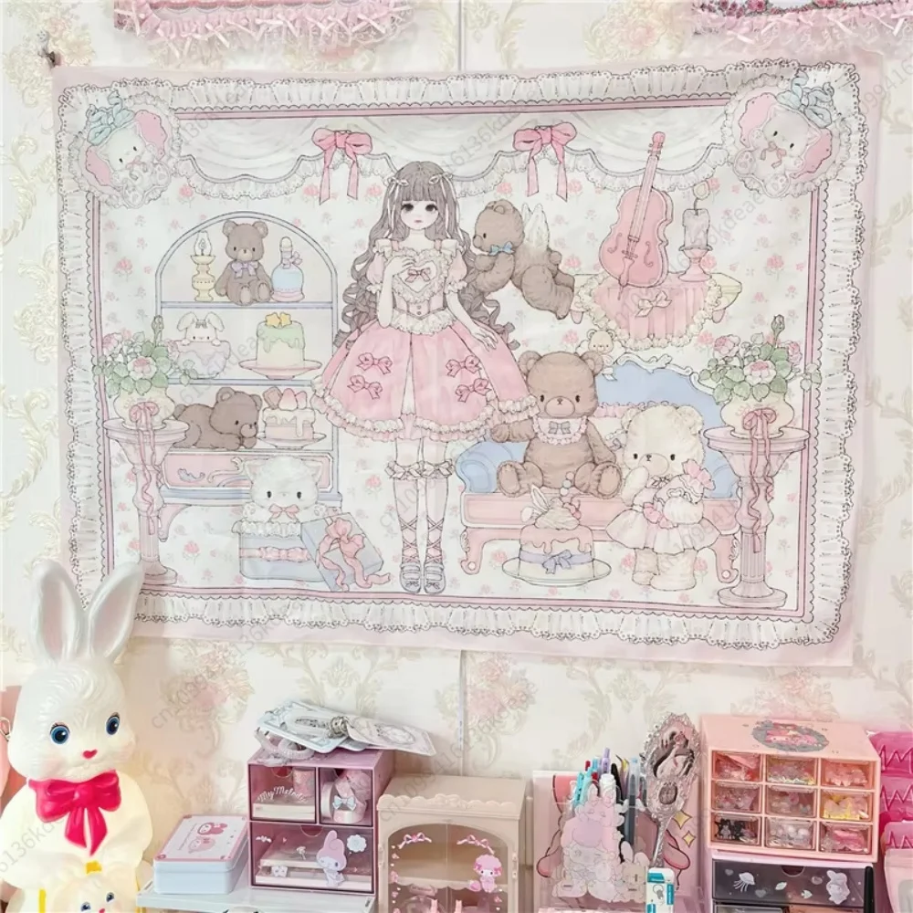 Anime Tapisserie Cartoon Mädchen Tapisserie Nette Mädchen Tee Party Hintergrund Tuch Flagge Ästhetische Schlafzimmer Dekoration Tapisserie Kunst Banner