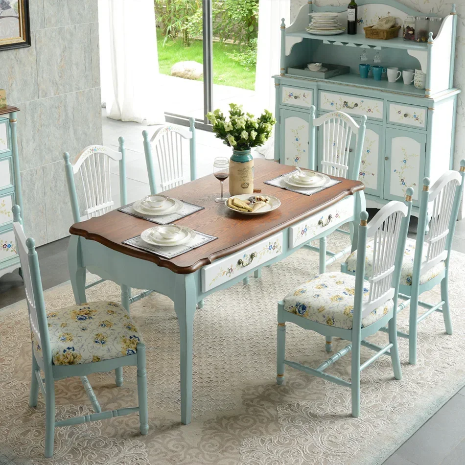 

1.5 M Dining Table Pastoral Household Dining Tables and Chairs 4 Pack Square Retro