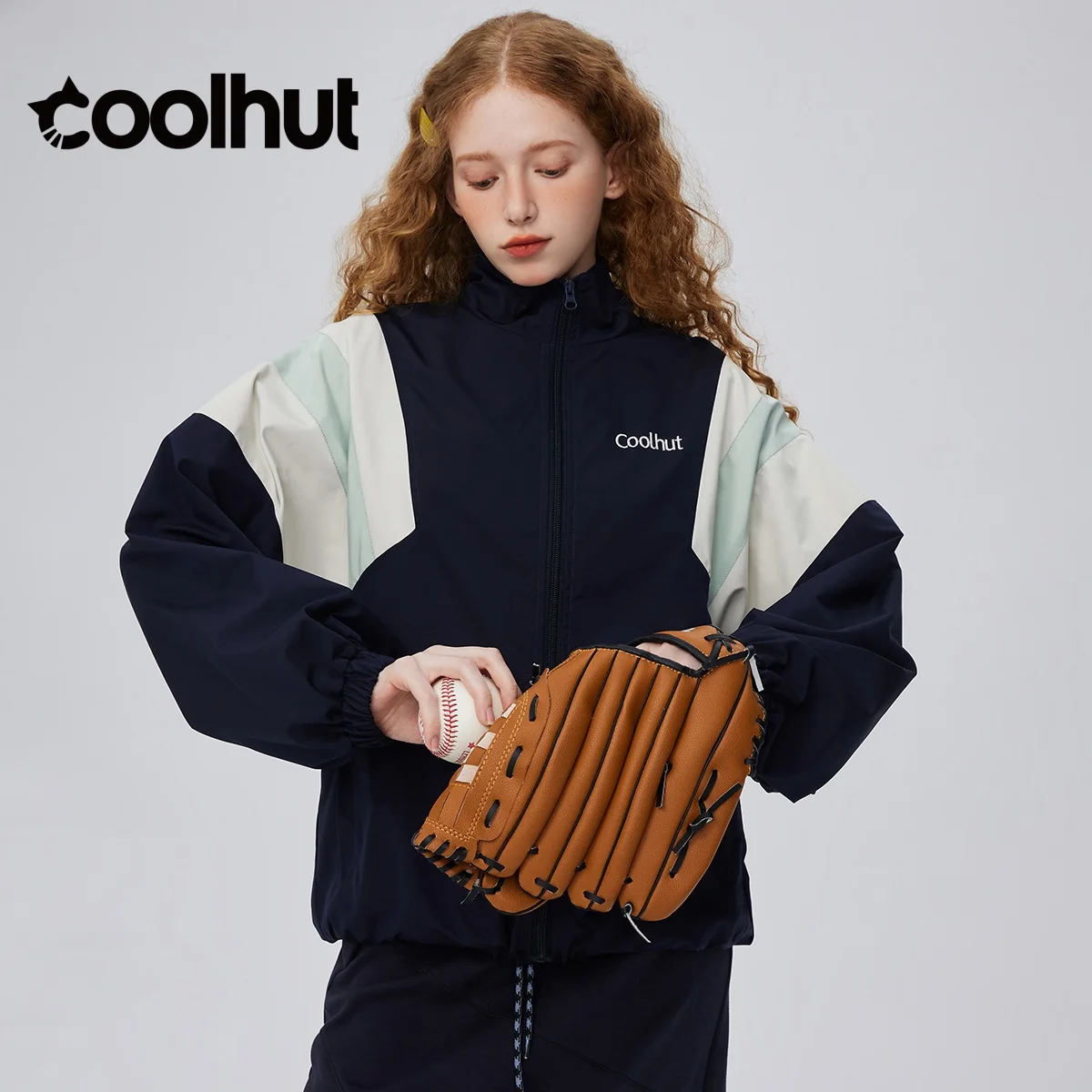 COOLHUT Marke Damen 2025, Retro-College-Uni-Jacke, lässig, übergroß, bestickt, Farbblock, Herbstmantel, Streetwear, Mode