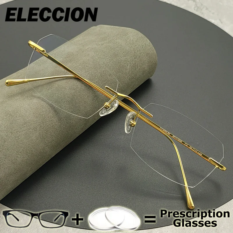 

ELECCION Prescription Glasses Rimless Anti Blue Ray Titanium Women Men Glasses Frame Myopia Minus Lens Progressive Lenses