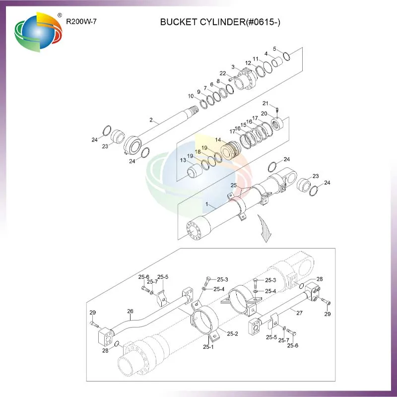 31Y1-15705 Комплект уплотнений цилиндра ковша для экскаваторов Hyundai R200W-7 R200W-7A R210LC-7 R210LC-7A R220LC-7 R290LC-7A R305LC-7 R450LC