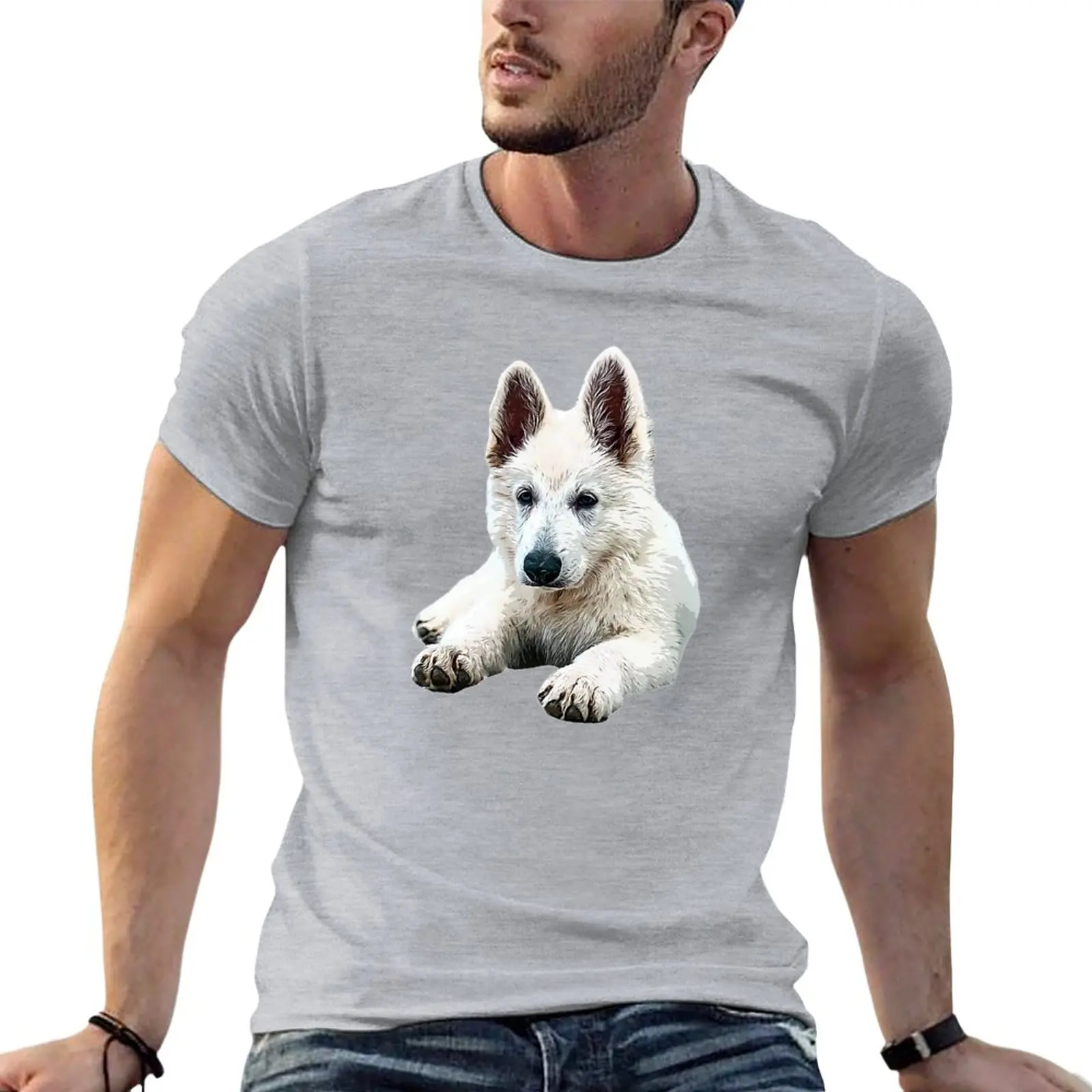 

White Swiss Shepherd Puppy Dog Cute T-Shirt quick-drying t-shirt funny t shirt plus size t shirts summer clothes men clothes