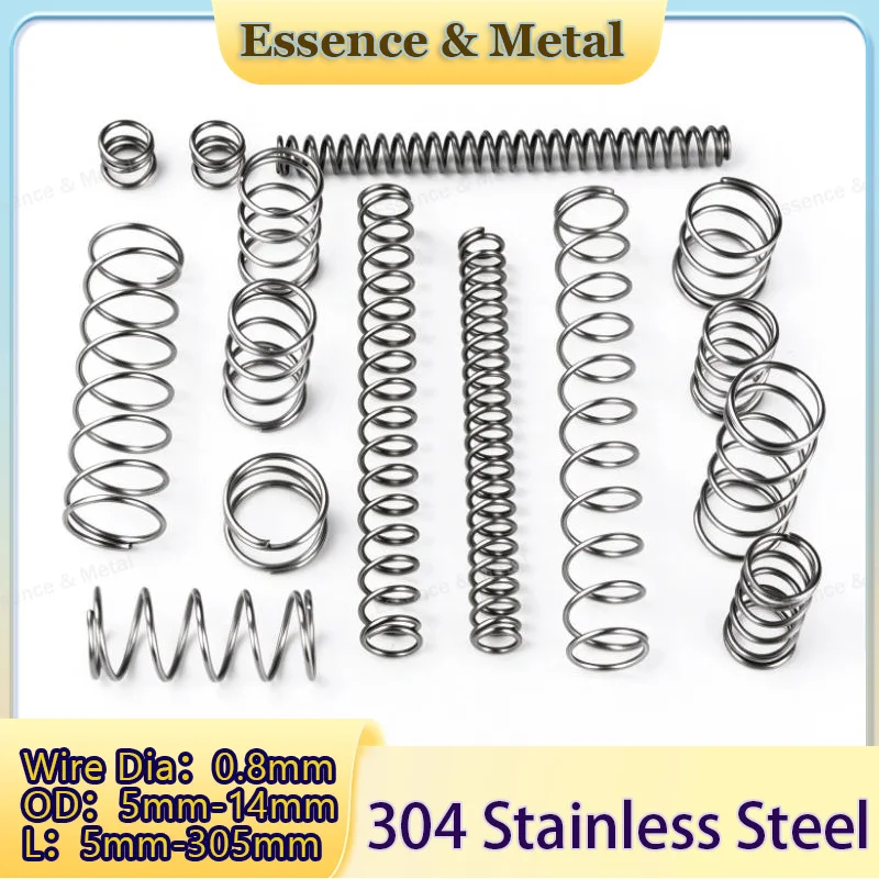 20pcs 304 Stainless Steel Springs Compression Springs Return Springs Wire Diameter：0.8mm Outer Diameter：5–14mm Length：5mm–305 Mm