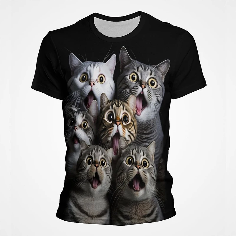 3D-Druck Bunte Lustige Katzen-Grafik T-Shirts für Männer Sommer Kurzarm Herren Tee Tops Mode Lässig Übergrößen Streetwear – Detail 12