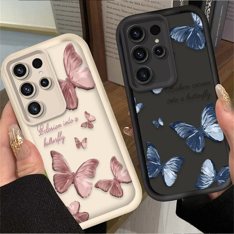 حافظة من السيليكون الناعم على شكل فراشة وردية لهاتف سامسونج جالاكسي S24 S25 S23 Ultra S22 S21 Plus FE A36 A56 A26 A16 A06 A15 A25 A35 A55 5G