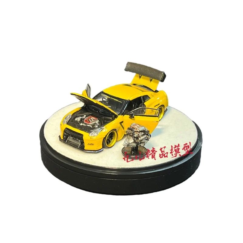 1:64 GTR R35 Rocket Rabbit distribuição de liga de motor independente modelo de carro de simulação de eixo de pressão aberto completo, decoração para adultos