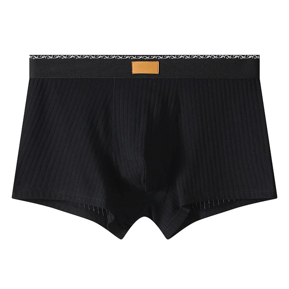 Men Ribbed Blend Cotton Boxer Shorts Mid Waist Breathable Underwear Solid Color U Pouch Trunks Home Daily Wear Comfortable Under