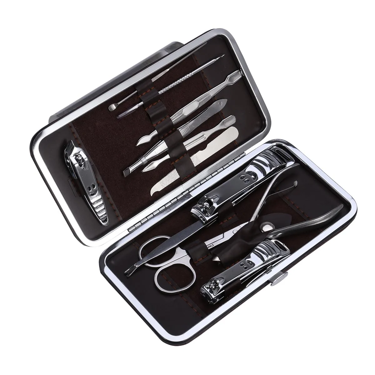 

12pcs Stainless Steel Manicure Pedicure Tools Set Silver Grooming Kit With Tweezers Cuticle Clippers Scissors Nail File Ear Pick