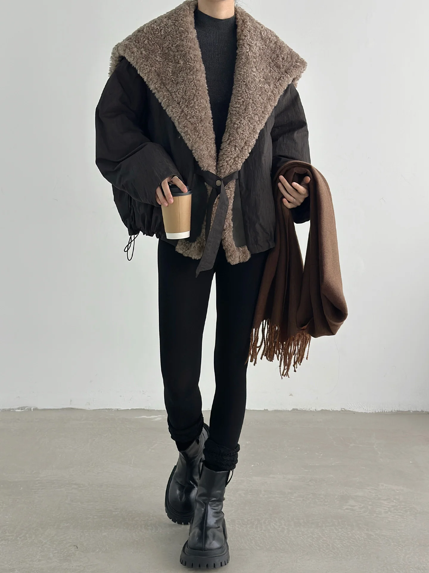 

Cloud Cap Large Fur Collar Mobile Warmth Goose down Jaet Outerwear Casual Loose Fit Ladies Faion Winter Coat