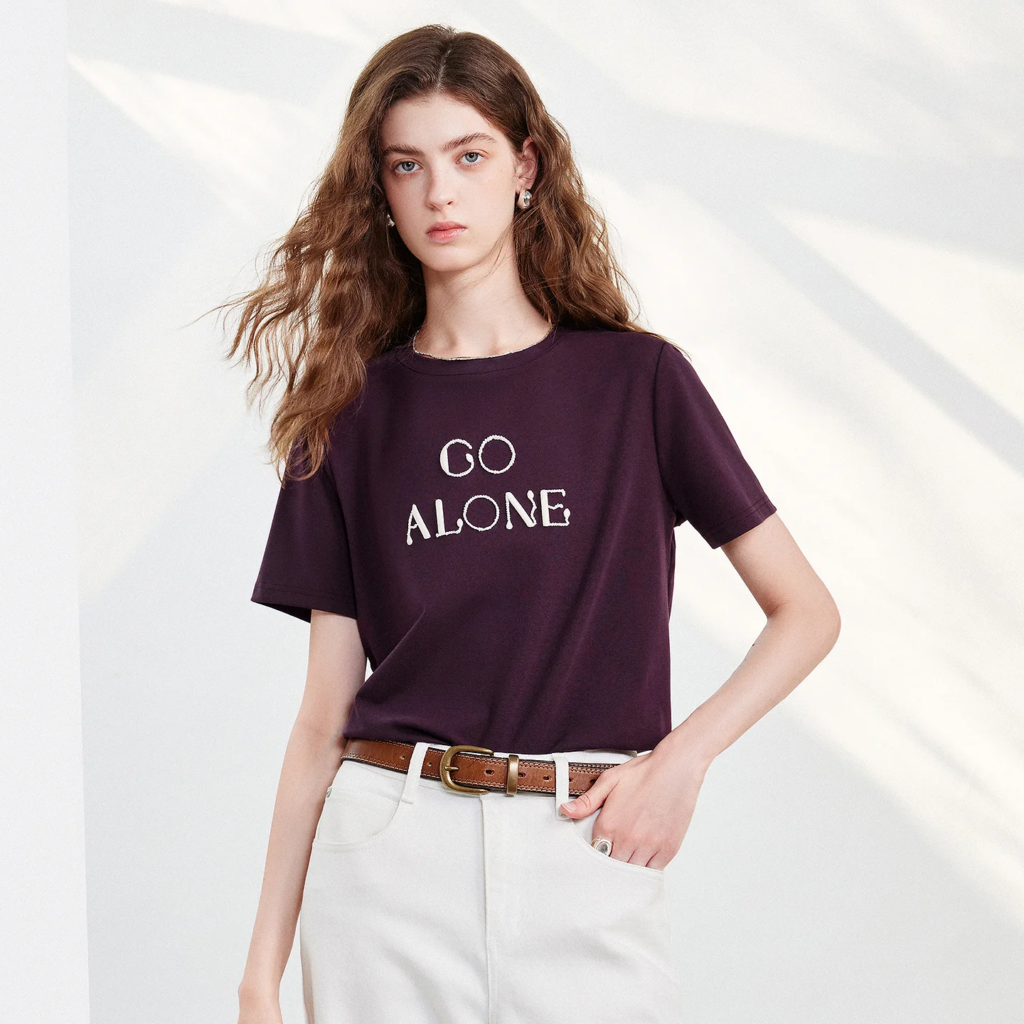 TOYOUTH Women T-shirt 2026 Summer New Cotton Round Neck Loose Feeling Three-dimensional Letter Embroidery Simple Top