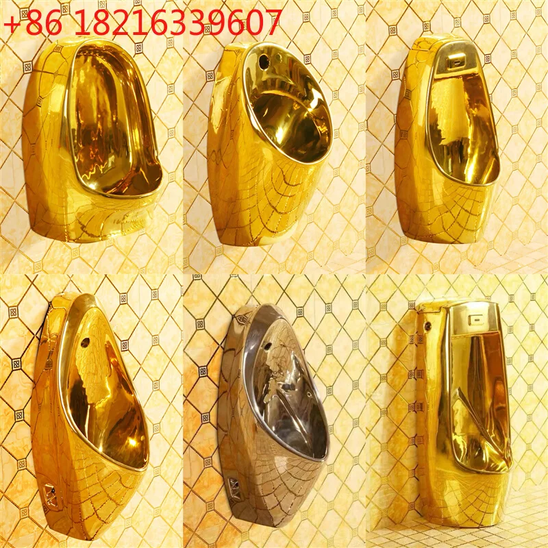 European-style gold urinal ceramic vertical gold wall-mounted local tyrant gold urinal silver