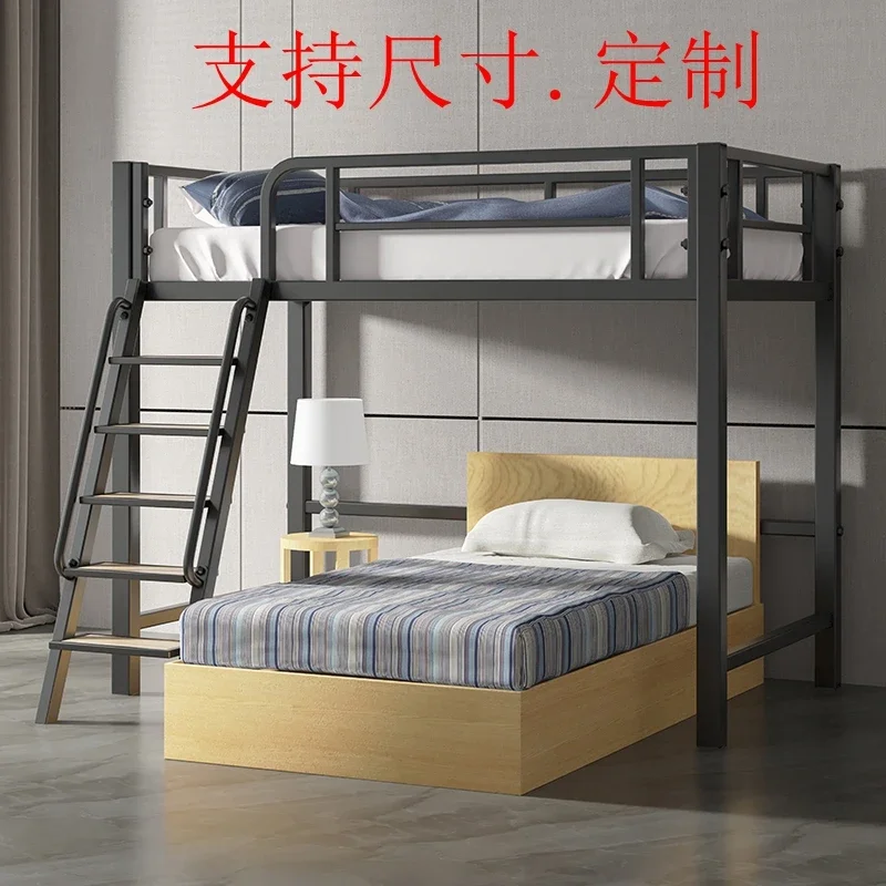 Nordic loft wrought iron elevated bed multi-functional small apartment single-layer upper and lower bed space saving second floo