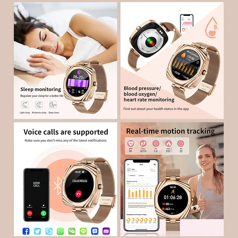 AMOLED Smartwatch reloj inteligente 2025 mujeres elegante diamante Fitness NFC Aiweile AW5 deporte negocios Bluetooth llamada para Android IOS