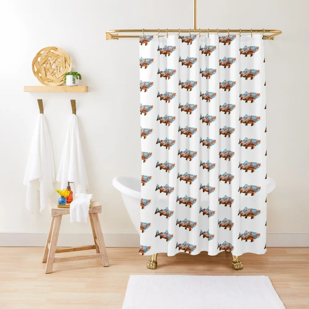 

Brown and Blue Abstract Fish Shower Curtain Washable Waterproof Fabric Shower Bathroom Shower Bathtub Bathroom Deco Curtain