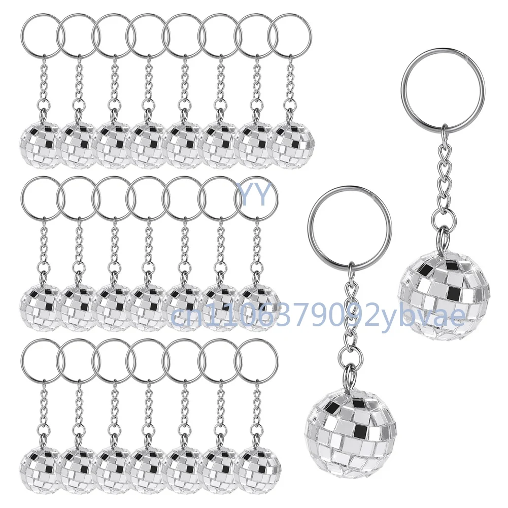 

24 Pieces Silver Mirror Disco Ball Keychain Durable Party Favors